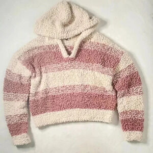 Hippie rose Knitted Fluffy Hooded Cropped Pullover Sweater Sz Small NWOT